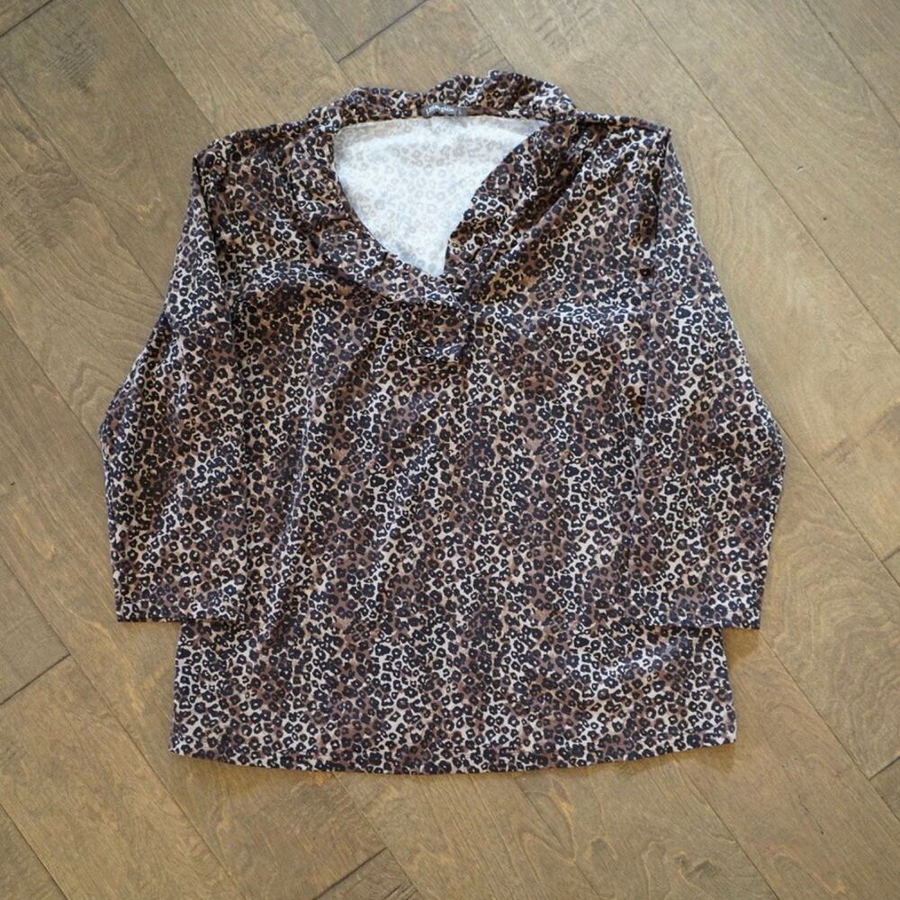 J.Mclaughlin Catalina Cloth Leopard Ruffle Blouse Brown Womens Size Large